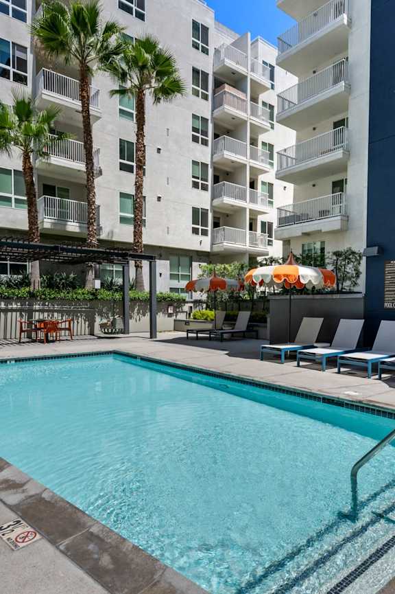Pool Lounger at G12 Apartments, Los Angeles, CA, 90015