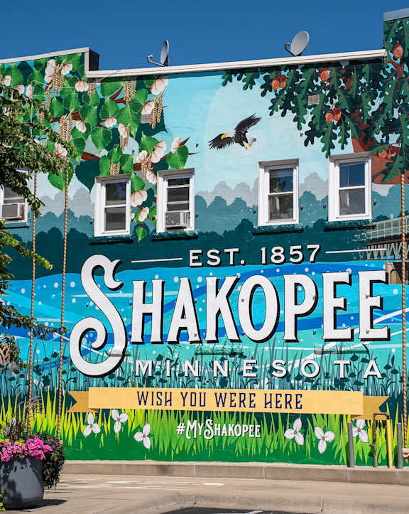 A wall mural on a building in Shakopee, Minnesota.