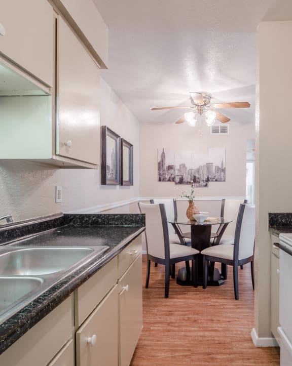 Galley-style kitchen at Garden Park, Irving, 75062