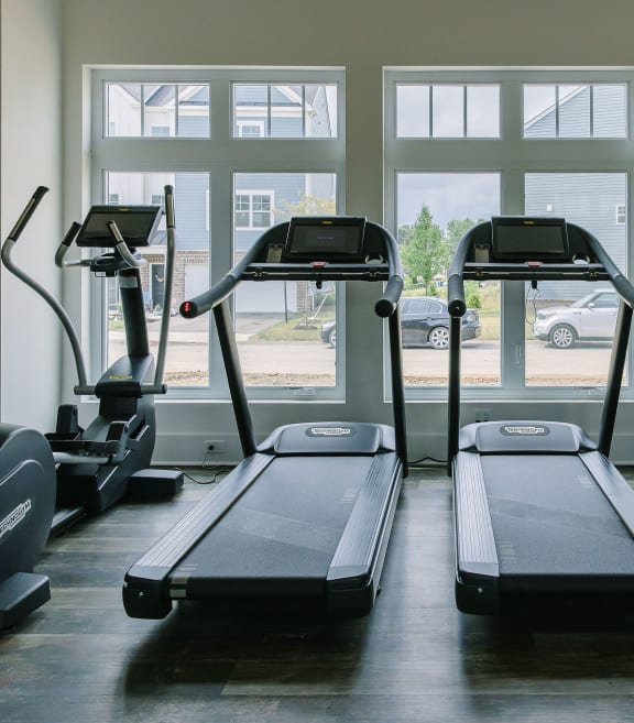 a row of treadmills in a gym at Highland Village, Pennsylvania