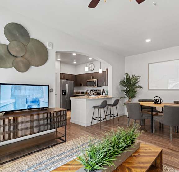Water Oak Apartments in Austin, Texas Model Living Room and Dining Area