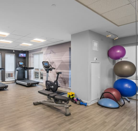 Fitness center and equipment at Amelia, Quincy, Massachusetts