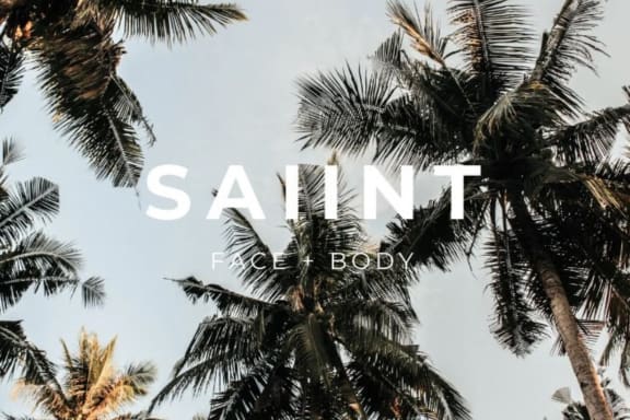 a picture of palm trees with the words santa body