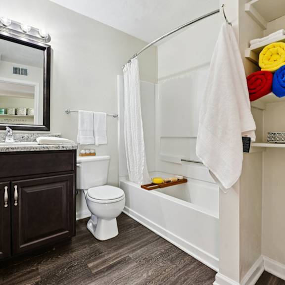 A bathroom with a white toilet and a white bathtub.