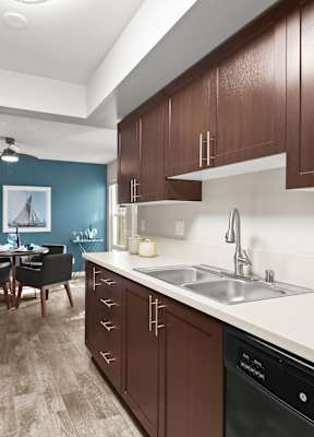 Model Apartment Kitchen at Central Park East, Washington, 98007