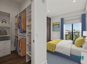 Bedroom with Large-Size Windows, Mirrored Closet, and Vinyl Flooring