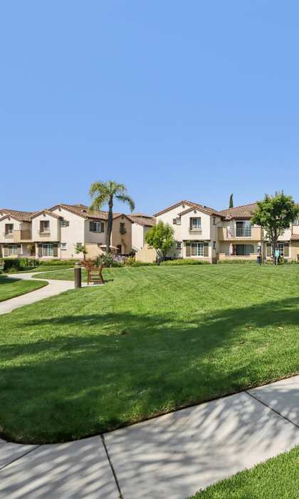 A view of the grassy courtyard
