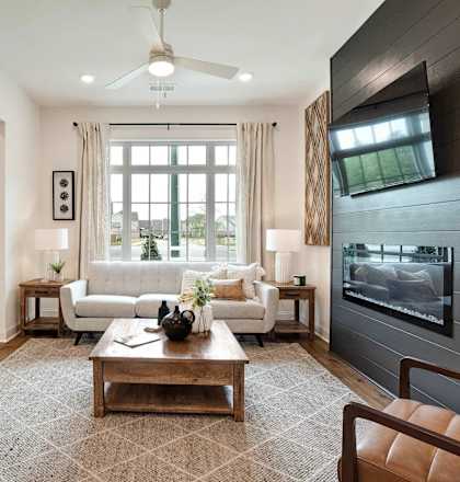 a living room with a couch and a television