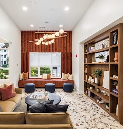 a living room with a couch and a table