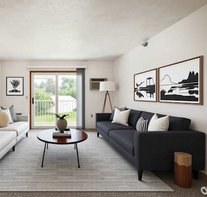 A living room with two couches and a coffee table.