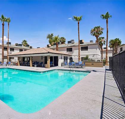 Sparkling swimming pool at Dash Apartments, Las Vegas