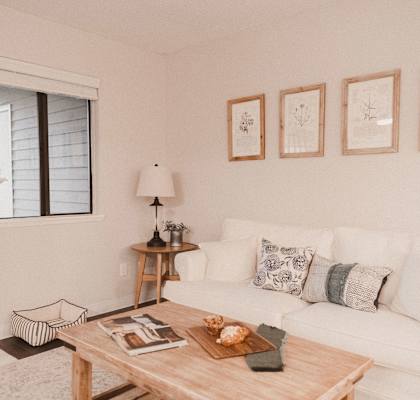 Townhomes with a View Model Living Room, Fireplace, and Window