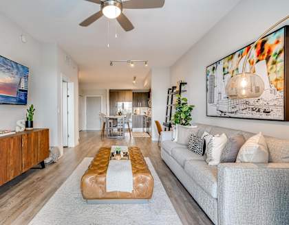 a living room with a couch and a coffee table