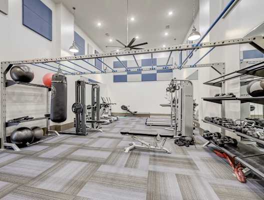the gym at the flats at big tex apartments