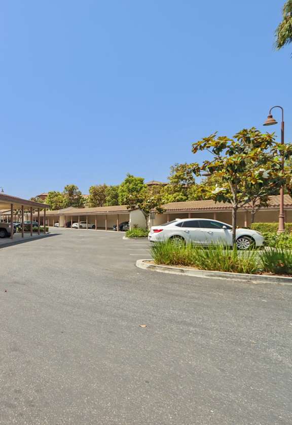A view of the parking and carports