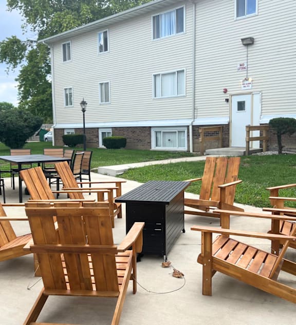 Patio with wooden chairs at 3TEN, Springfield, 62704