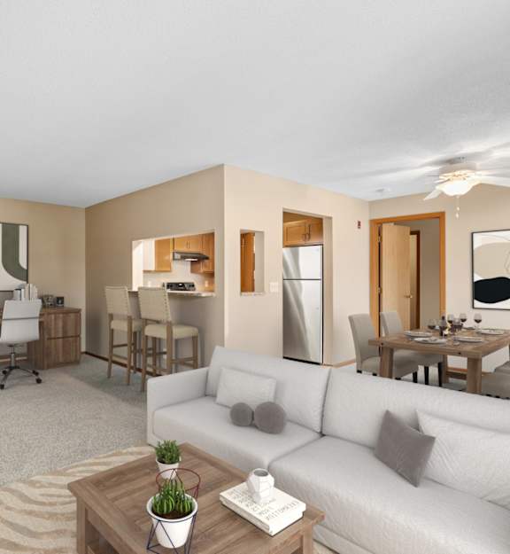 Kitchen, Dining Room, and Living Room at Evans Meadows, Elk River, Minnesota