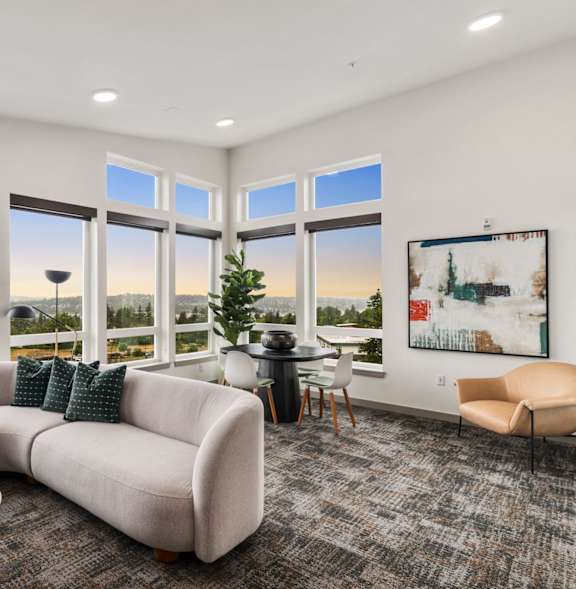 Living Room with Grey Couch at Solera Apartments, Washington