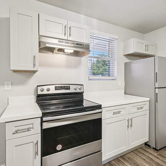 Kitchen with modern appliances at Connect on University, Mesa, 85203