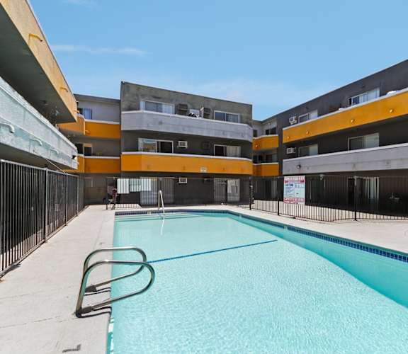 A swimming pool in a residential area.