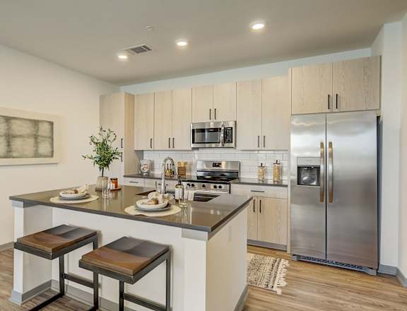 a kitchen with stainless steel appliances at Alta25, Monument