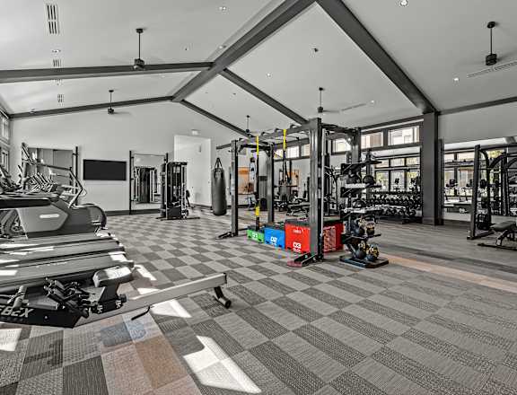 the gym is equipped with weights and cardio equipment