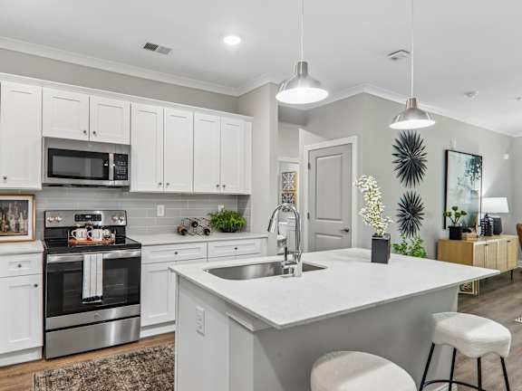 Fully Equipped Kitchen In Clubhouse at The One at Spartanburg, Spartanburg, SC, South Carolina