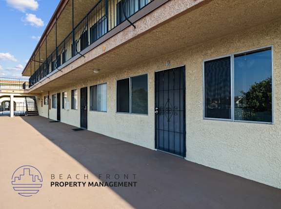 the entrance to the beach front property management building
