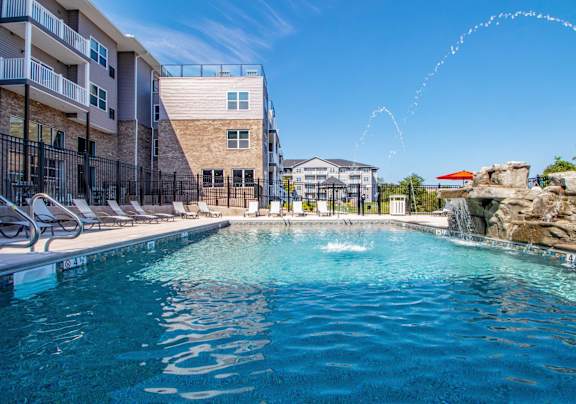 Blue cool swimming pool at Heights at Black Bear Apartments, Morgantown, WV, 26501