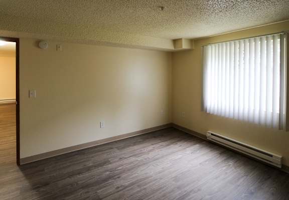 A room with a window and a radiator on the floor.