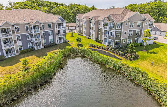Aerial view of the neighborhood at The Beacon at Gateway Apartments, Scarborough, ME, 04074
