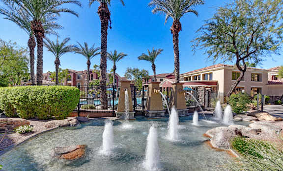 A fountain by the pool at Desert Club. 