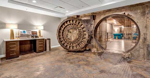 a large clock in the center of a room