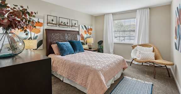 Cozy Bedroom with nightstand at The Brentwood, Nashville, TN, 37211