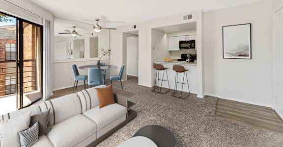 A2 Living Room & Kitchen - Upgraded Apartment Home at The Hudson, North Richland Hills, TX