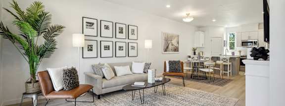 Living Room With Kitchen at Holmes Park Townhomes, Oregon City, OR, 97045