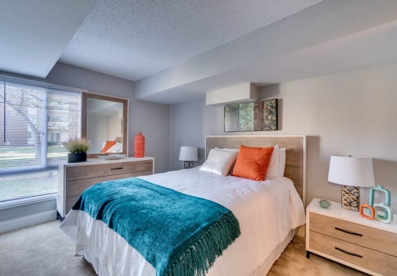 Stylish Bedroom at River Pointe Apartments in Fort Washington, MD