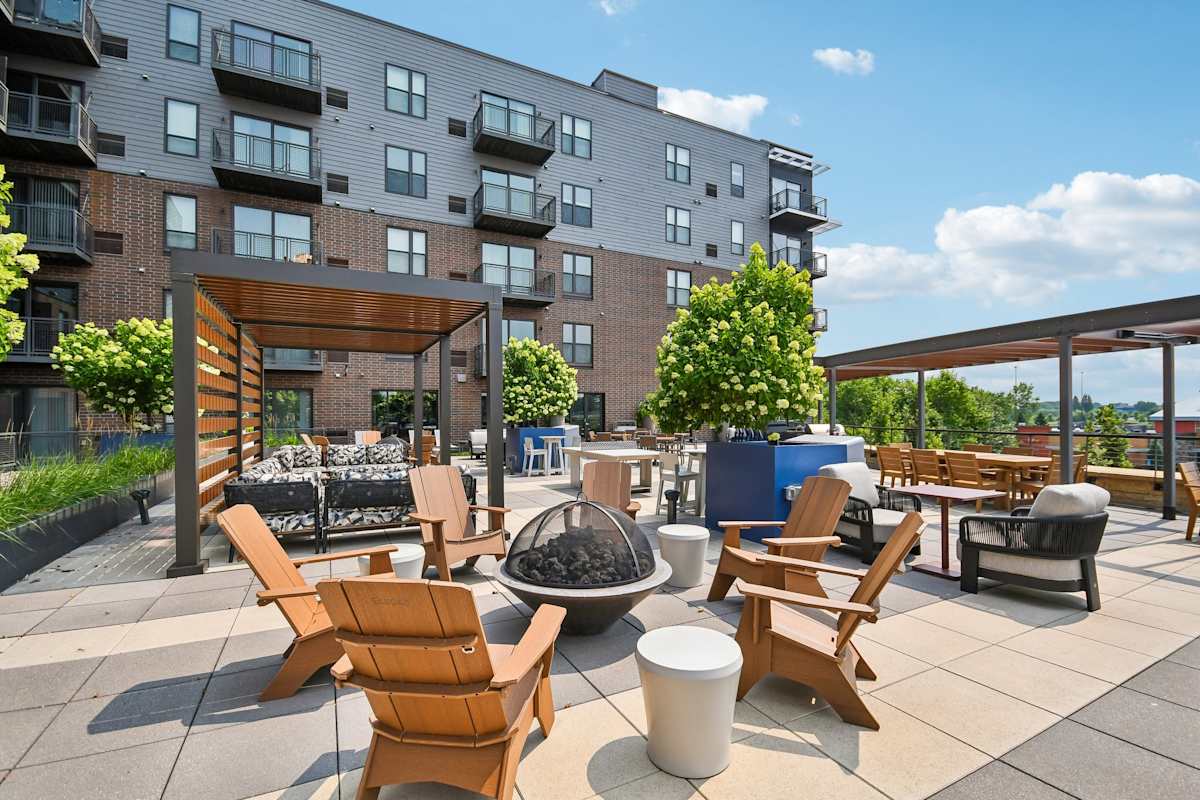 MartinBlu rooftop patio seating with fire pit - Eden Prairie, MN