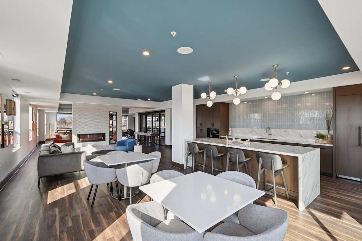 MartinBlu community kitchen and dining island - Eden Prairie, MN