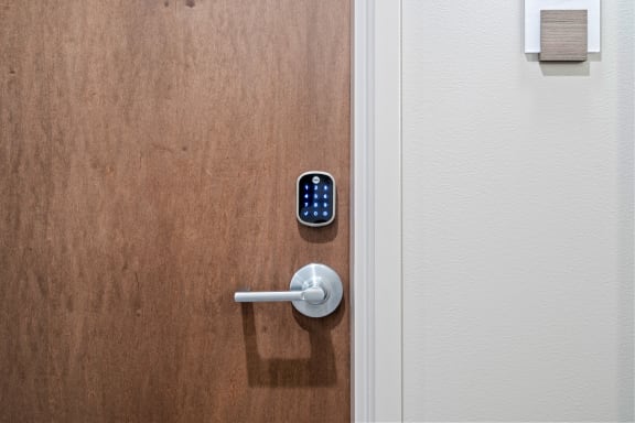 a door with a remote control on the door handle