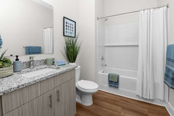 A bathroom with a white toilet, a sink, and a shower.