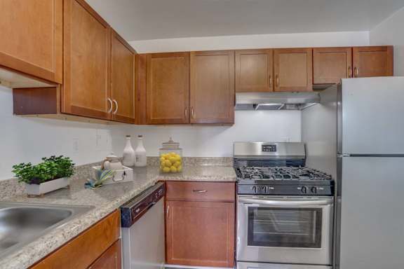 Kitchen with Wooden Cabinets at Seminary Towers in Alexandria, VA
