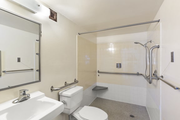 Bathroom in a 1 bedroom studio at Santa Maria Apartments