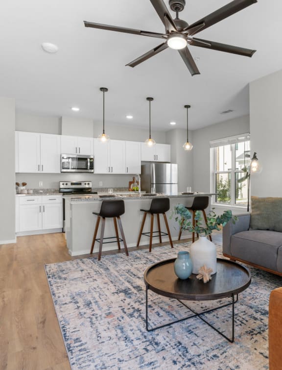 Spacious Living Area with Ceiling Fan