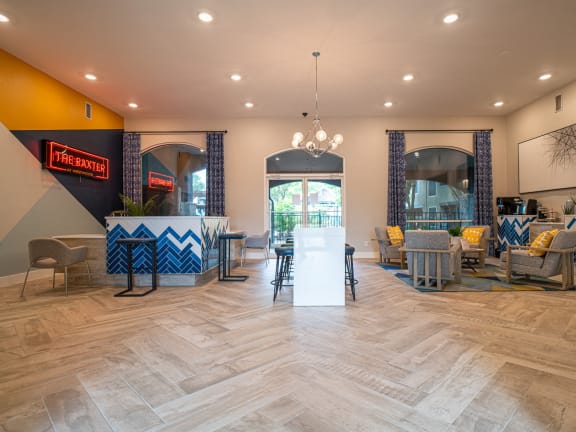 the lobby at the flats at big tex apartments