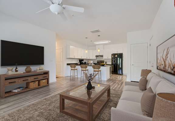 a living room with a couch and a coffee table