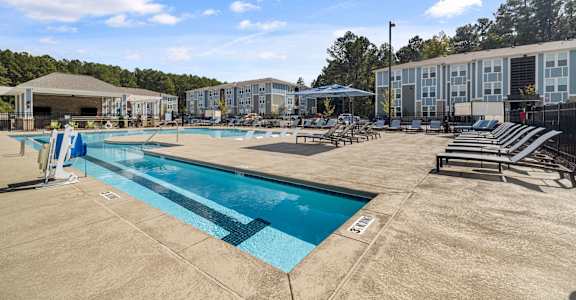 our apartments have a resort style pool with lounge chairs