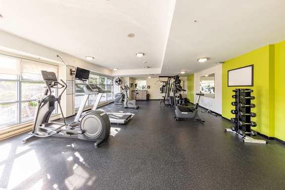 the gym at the flats at big tex apartments