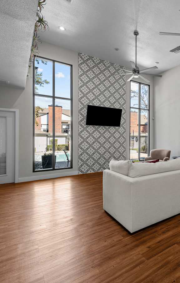 a living room with a couch and a coffee table
