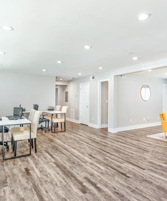 a dining room with a table and chairs at Uphill Flats, Decatur, GA, 30032